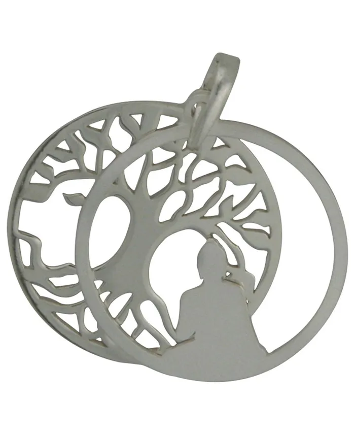 Necklaces Buddha Groove Buddha Pendant with Layered Bodhi Tree in Sterling Silver