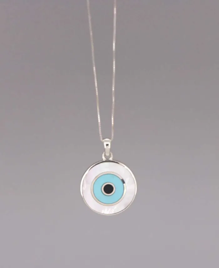 Necklaces Buddha Groove Evil Eye Mother of Pearl and Turquoise Necklace