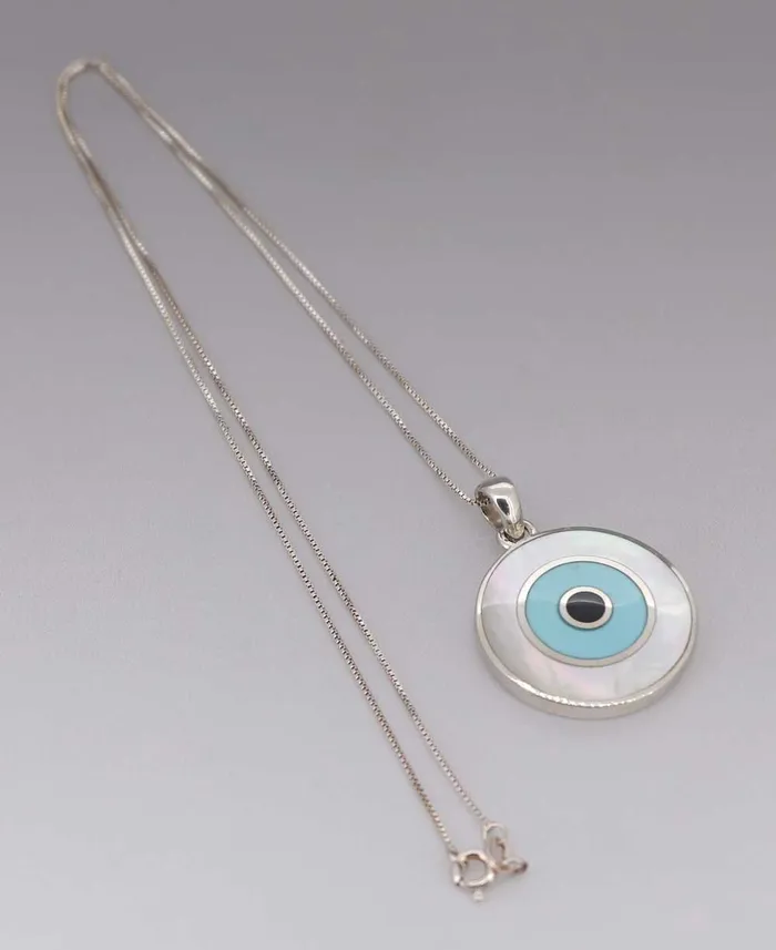 Necklaces Buddha Groove Evil Eye Mother of Pearl and Turquoise Necklace