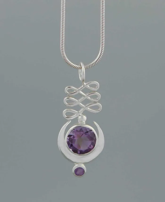 Necklaces Buddha Groove Sterling Silver Unalome Moon Amethyst Pendant