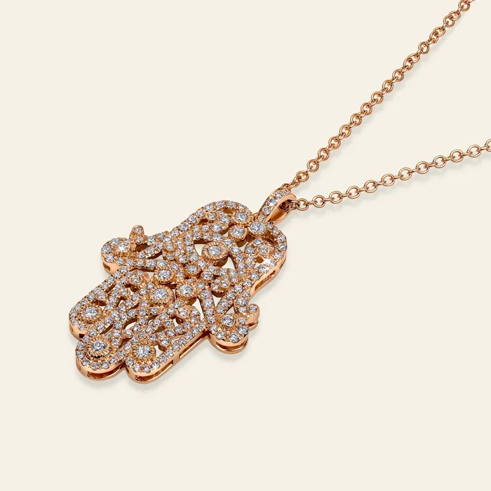 Necklaces Hamsa Diamond Necklace Hand crafted in 18k rose gold and set with 194 highquality round brilliant cut diamonds