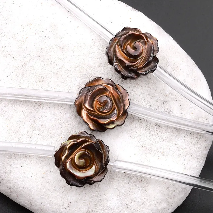 Necklaces Intrinsic Trading AAA Natural Bronze Mother of Pearl Hand Carved Rose Flower Gemstone Beads 6mm 8mm 10mm 12mm