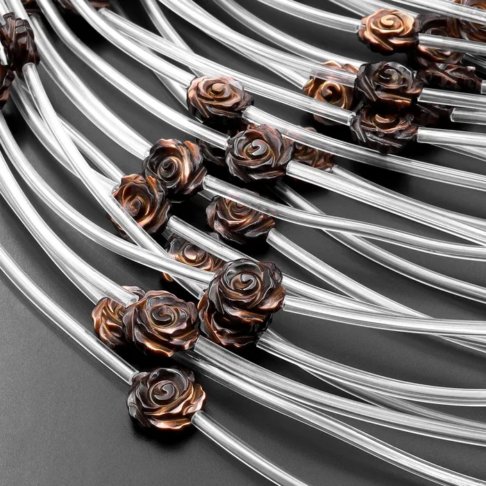 Necklaces Intrinsic Trading AAA Natural Bronze Mother of Pearl Hand Carved Rose Flower Gemstone Beads 6mm 8mm 10mm 12mm