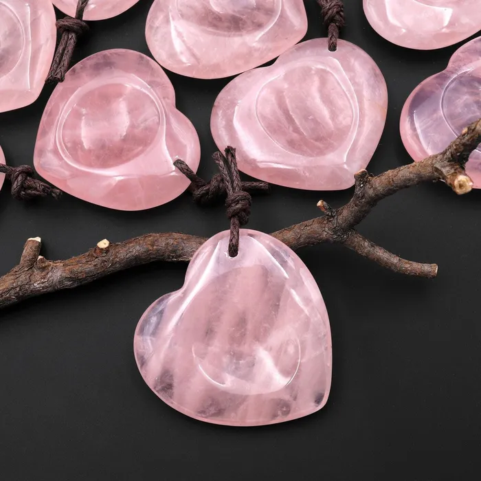 Necklaces Intrinsic Trading AAA Natural Pink Rose Quartz Indented Heart Pendant A1 Necklaces Intrinsic Trading AAA Natural Pink Rose Quartz Indented Heart Pendant A1