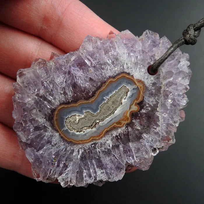 Necklaces Intrinsic Trading Amethyst Stalactite Flower Pendant Drilled Stalactite Slice Freeform Irregular Natural Stone Pendant P1970