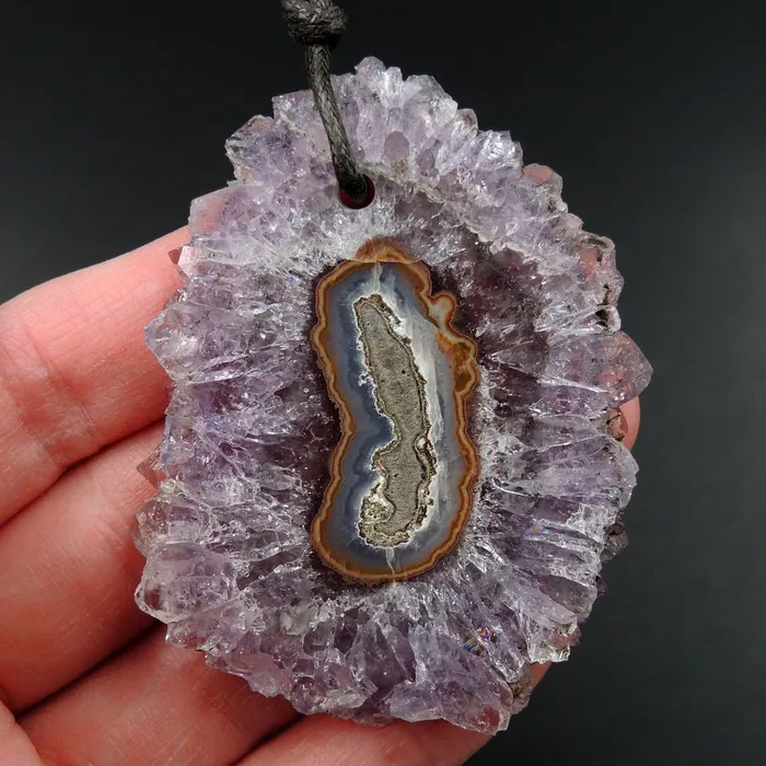 Necklaces Intrinsic Trading Amethyst Stalactite Flower Pendant Drilled Stalactite Slice Freeform Irregular Natural Stone Pendant P1970