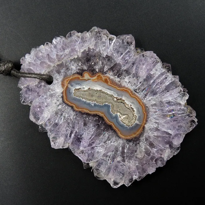 Necklaces Intrinsic Trading Amethyst Stalactite Flower Pendant Drilled Stalactite Slice Freeform Irregular Natural Stone Pendant P1970