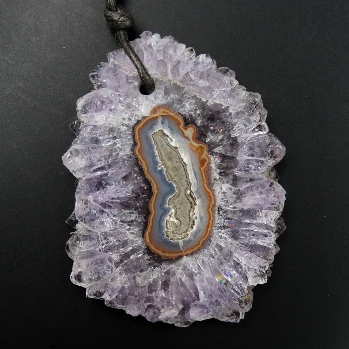 Necklaces Intrinsic Trading Amethyst Stalactite Flower Pendant Drilled Stalactite Slice Freeform Irregular Natural Stone Pendant P1970