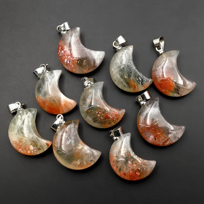 Necklaces Intrinsic Trading Extremely Rare Natural Green Orange Arusha Sunstone Moon Pendant