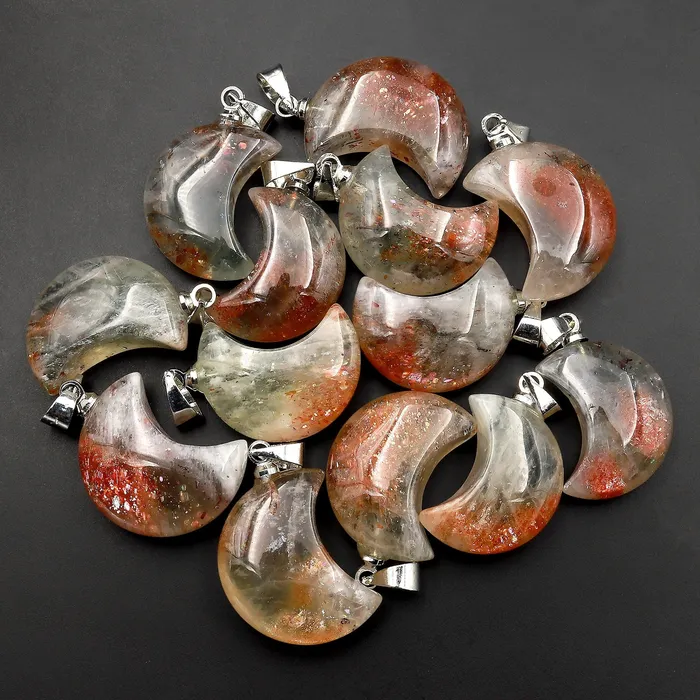 Necklaces Intrinsic Trading Extremely Rare Natural Green Orange Arusha Sunstone Moon Pendant