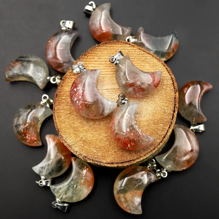 Necklaces Intrinsic Trading Extremely Rare Natural Green Orange Arusha Sunstone Moon Pendant