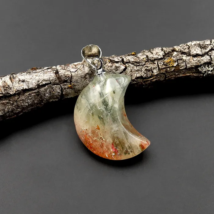 Necklaces Intrinsic Trading Extremely Rare Natural Green Orange Arusha Sunstone Moon Pendant