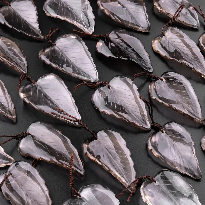 Necklaces Intrinsic Trading Hand Carved Natural Smoky Quartz Leaf Pendant Bead Drilled Gemstone