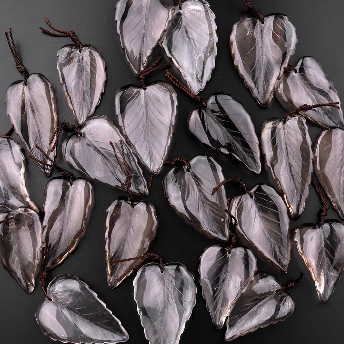 Necklaces Intrinsic Trading Hand Carved Natural Smoky Quartz Leaf Pendant Bead Drilled Gemstone