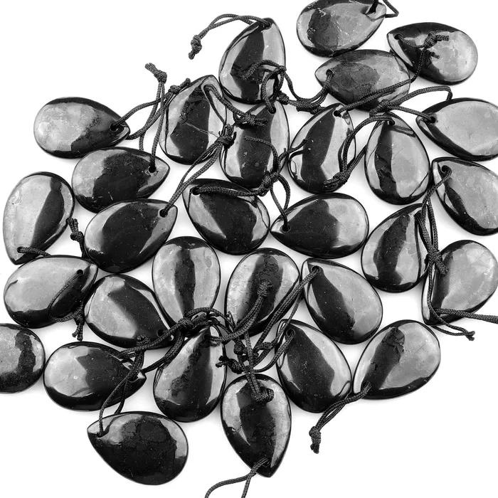 Necklaces Intrinsic Trading Hand Cut Genuine Natural Shungite Teardrop Pendant 30x20mm High Quality Black Lustrous Gemstone from Russia