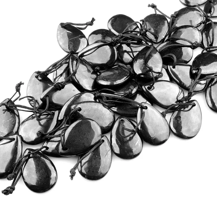 Necklaces Intrinsic Trading Hand Cut Genuine Natural Shungite Teardrop Pendant 30x20mm High Quality Black Lustrous Gemstone from Russia