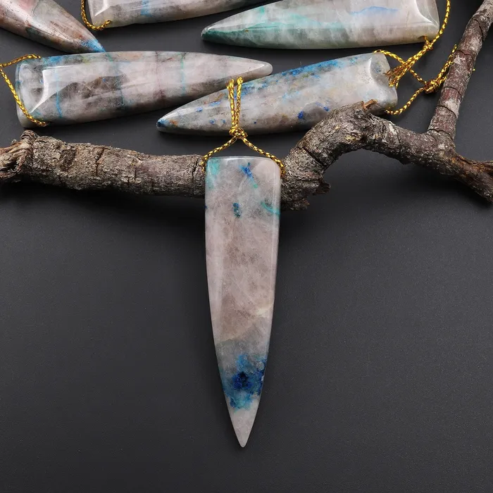 Necklaces Intrinsic Trading Natural Chrysocolla in Quartz Pendant from Arizona Long Dagger Arrow Side Drilled Focal Bead Stone A4 Necklaces Intrinsic Trading Natural Chrysocolla in Quartz Pendant from Arizona Long Dagger Arrow Side Drilled Focal Bead Stone A4