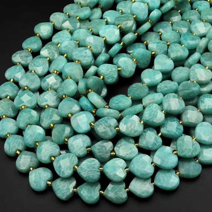 Necklaces Intrinsic Trading Natural Russian Amazonite Faceted Heart Beads 12mm Gemstone 155 Strand