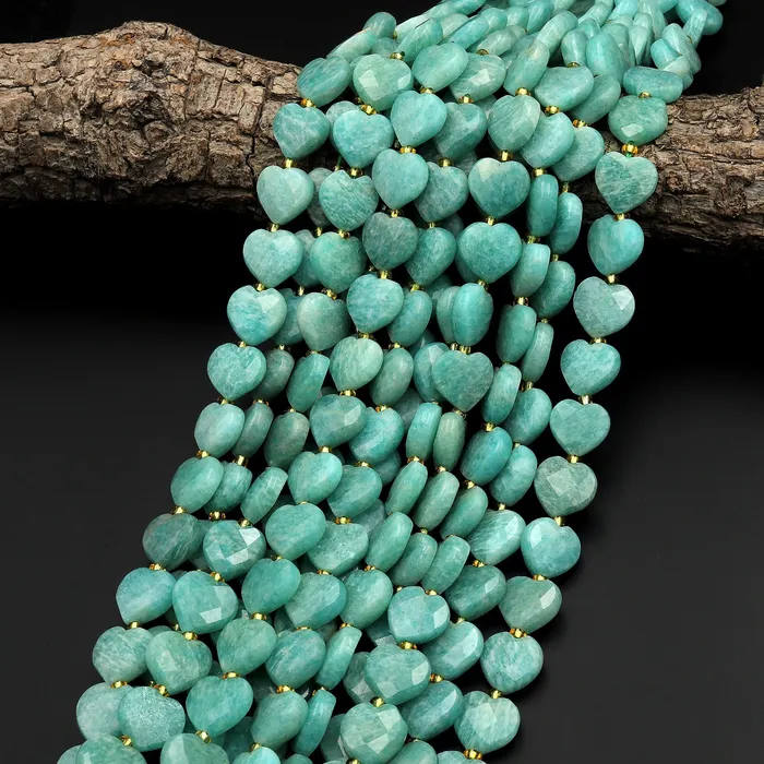 Necklaces Intrinsic Trading Natural Russian Amazonite Faceted Heart Beads 12mm Gemstone 155 Strand