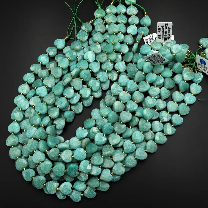 Necklaces Intrinsic Trading Natural Russian Amazonite Faceted Heart Beads 12mm Gemstone 155 Strand