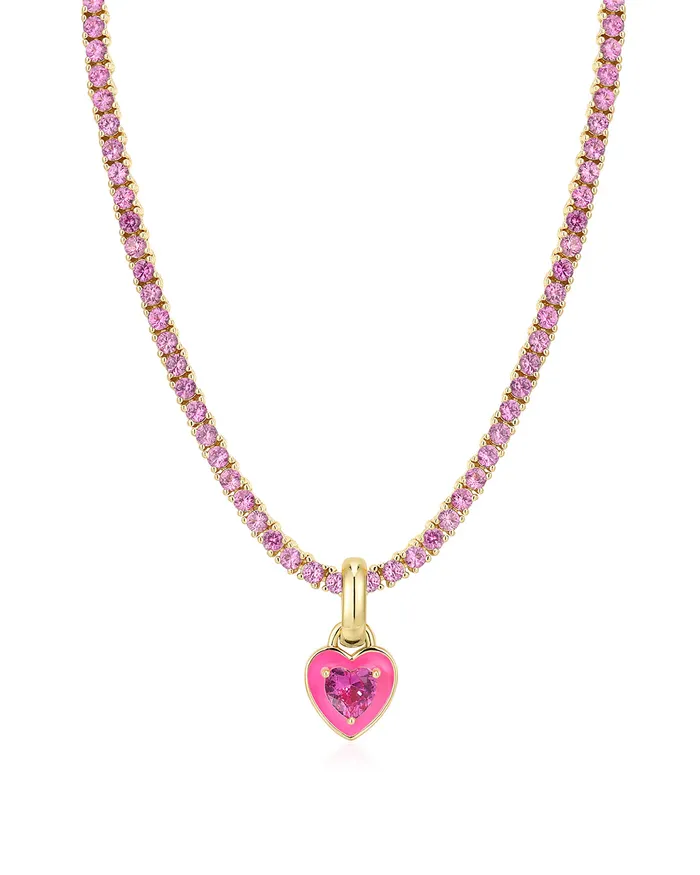 Necklaces Luv Aj Mini Ballier Necklace with Heart Charm Hot Pink Gold