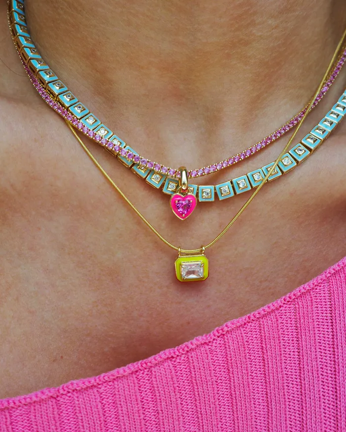 Necklaces Luv Aj Mini Ballier Necklace with Heart Charm Hot Pink Gold Necklaces Luv Aj Mini Ballier Necklace with Heart Charm Hot Pink Gold