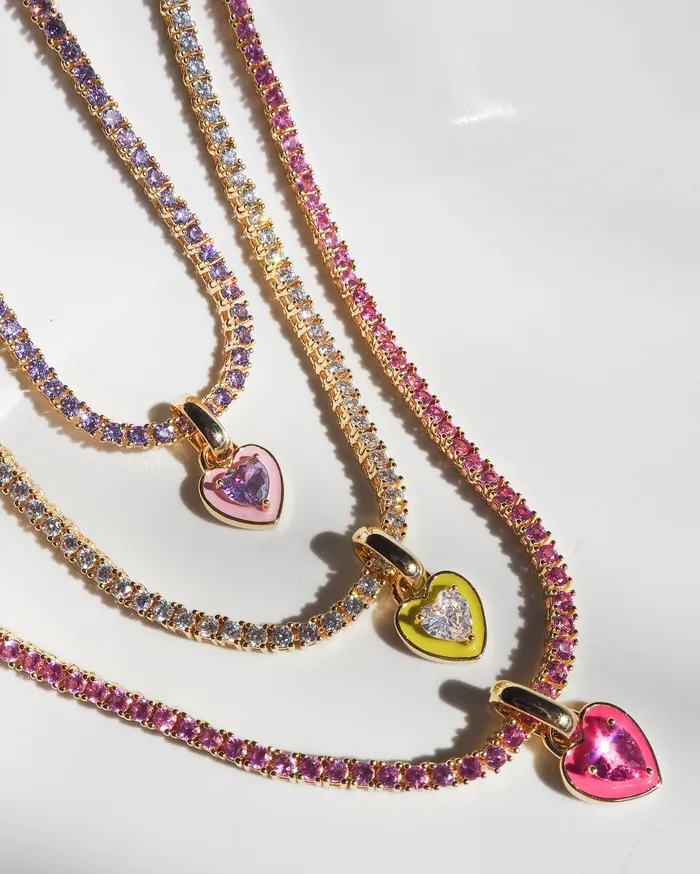 Necklaces Luv Aj Mini Ballier Necklace with Heart Charm Hot Pink Gold Necklaces Luv Aj Mini Ballier Necklace with Heart Charm Hot Pink Gold