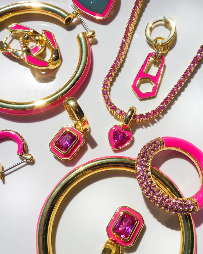 Necklaces Luv Aj Mini Ballier Necklace with Heart Charm Hot Pink Gold Necklaces Luv Aj Mini Ballier Necklace with Heart Charm Hot Pink Gold