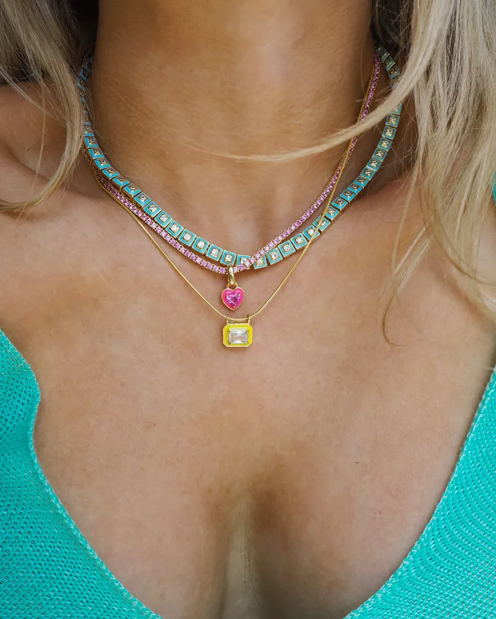 Necklaces Luv Aj Mini Ballier Necklace with Heart Charm Hot Pink Gold Necklaces Luv Aj Mini Ballier Necklace with Heart Charm Hot Pink Gold
