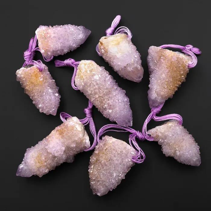 Necklaces Natural Purple Purple Stalactite Quartz Point Pendant Side Drilled Gemstone Crystal Intrinsic Trading