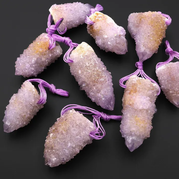 Necklaces Natural Purple Purple Stalactite Quartz Point Pendant Side Drilled Gemstone Crystal Intrinsic Trading
