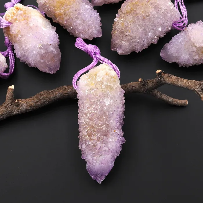 Necklaces Natural Purple Purple Stalactite Quartz Point Pendant Side Drilled Gemstone Crystal Intrinsic Trading