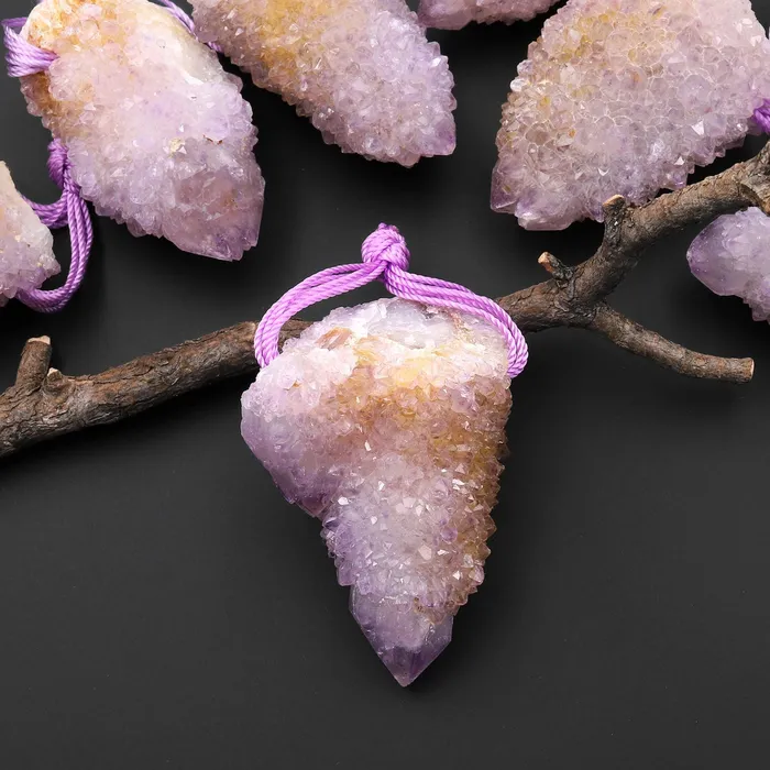 Necklaces Natural Purple Purple Stalactite Quartz Point Pendant Side Drilled Gemstone Crystal Intrinsic Trading