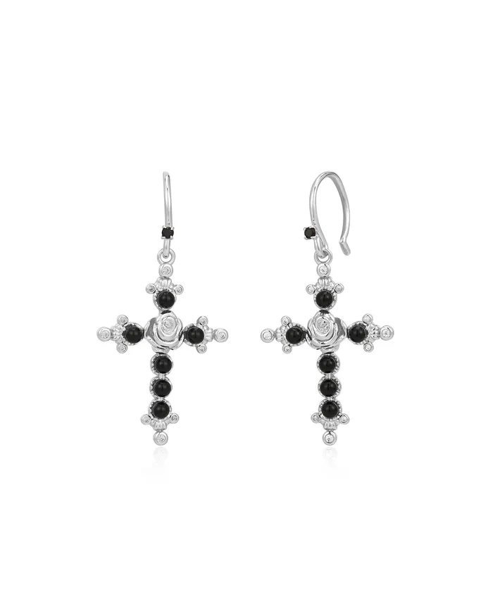 Onyx Rose Cross Hoops Silver Luv Aj Earrings
