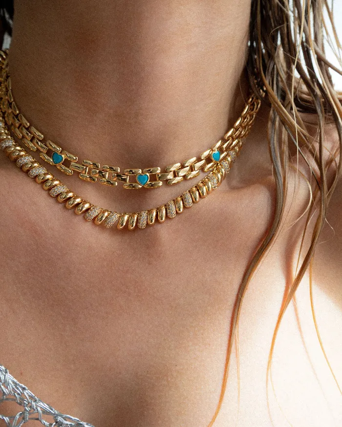 Pave Ridged Marbella Necklace Gold Luv Aj Necklaces Pave Ridged Marbella Necklace Gold Luv Aj Necklaces