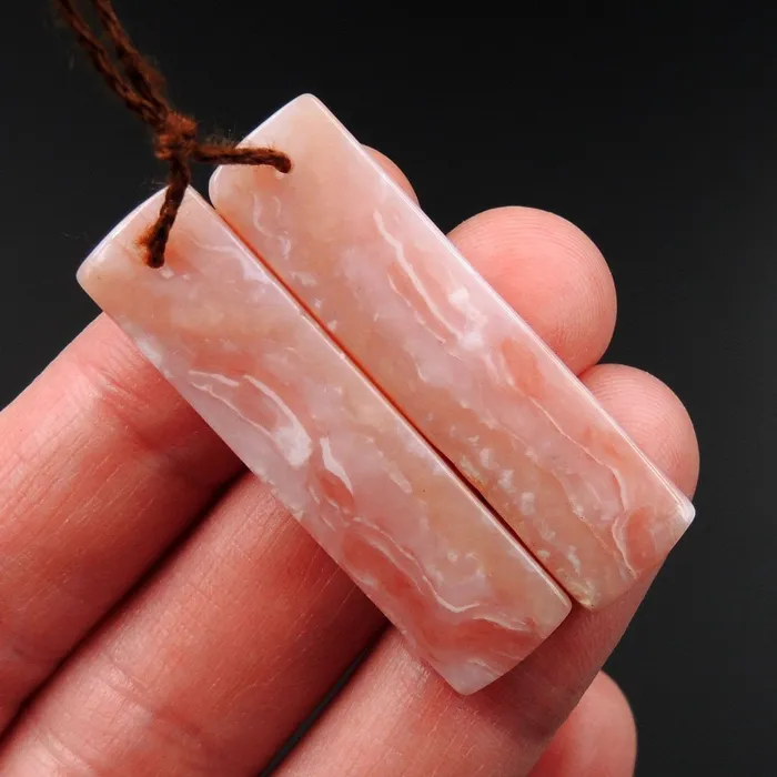 Pink Opal Earring Pair Rectangle Cabochon Cab Pair Drilled Matched Earrings Natural Bead Pair E2812 Intrinsic Trading Earrings