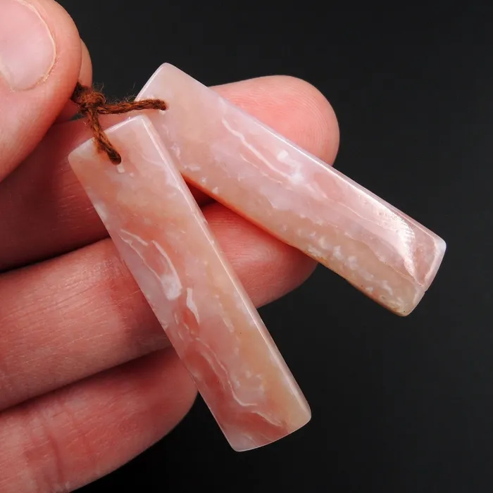 Pink Opal Earring Pair Rectangle Cabochon Cab Pair Drilled Matched Earrings Natural Bead Pair E2812 Intrinsic Trading Earrings