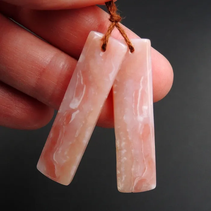 Pink Opal Earring Pair Rectangle Cabochon Cab Pair Drilled Matched Earrings Natural Bead Pair E2812 Intrinsic Trading Earrings
