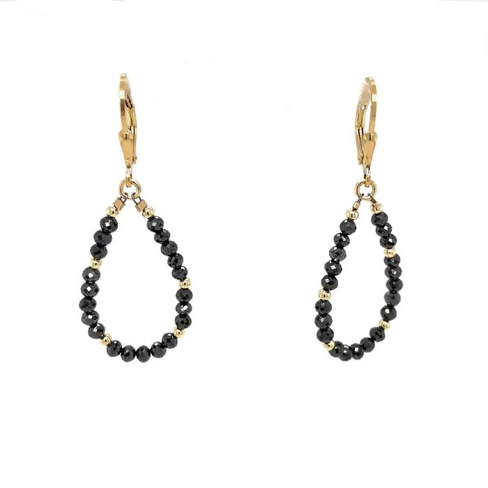Q Evon Earrings 14k Gold Bead and Black Diamond Asymmetrical Earrings