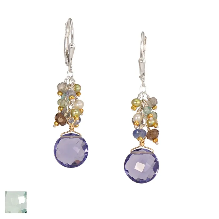 Q Evon Earrings Gemstone Dangle Earrings with Iolite or Green Amethyst