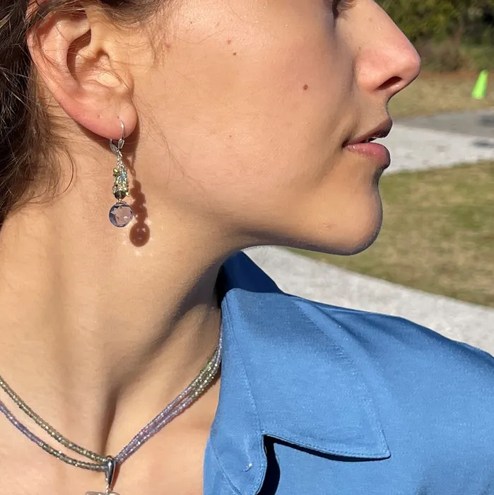 Q Evon Earrings Gemstone Dangle Earrings with Iolite or Green Amethyst