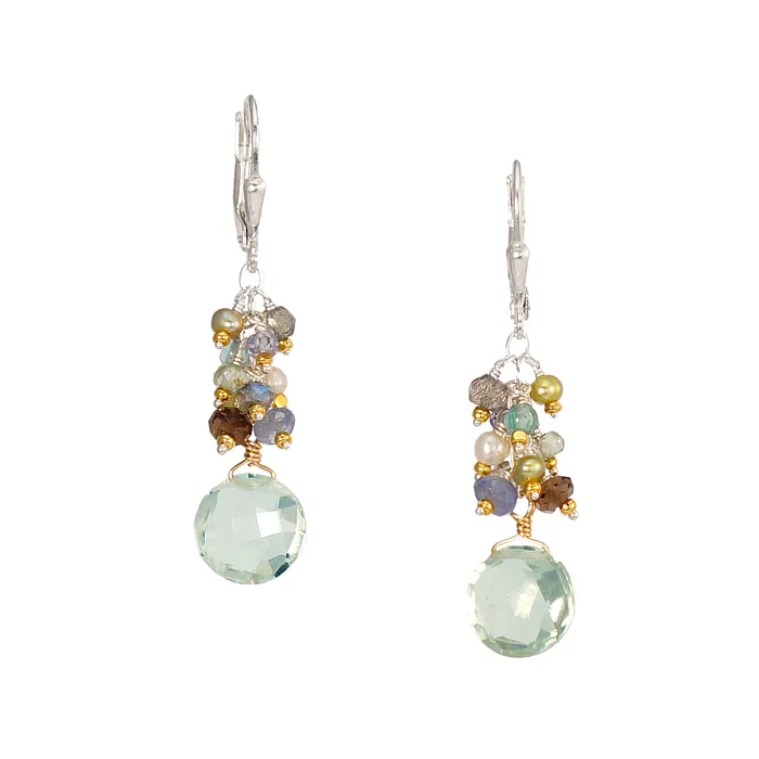 Q Evon Earrings Gemstone Dangle Earrings with Iolite or Green Amethyst