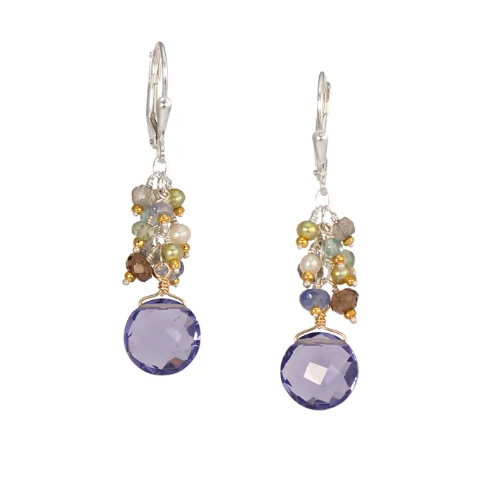 Q Evon Earrings Gemstone Dangle Earrings with Iolite or Green Amethyst