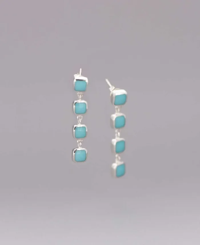 Quadruple Turquoise Square Sterling Silver Dangle Earrings Buddha Groove Earrings Quadruple Turquoise Square Sterling Silver Dangle Earrings Buddha Groove Earrings