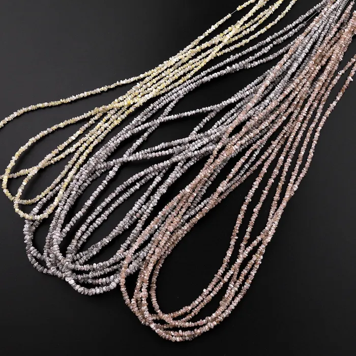 Real Genuine Raw Rough Natural Diamond Beads 2mm 3mm Silver Gray Canary Yellow Champagne Gemstone 16 Strand Intrinsic Trading Necklaces