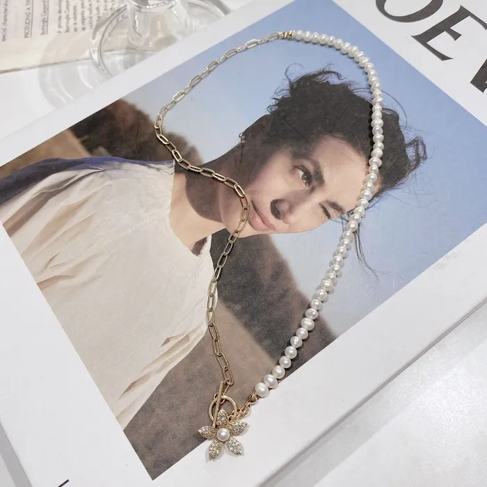 Refined by AnnaKaci Asymmetrical Chain Pearl Necklace Necklaces