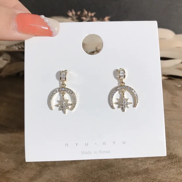 Refined by AnnaKaci Earrings Gold Moon and Star Pendant Earring Refined by AnnaKaci Earrings Gold Moon and Star Pendant Earring