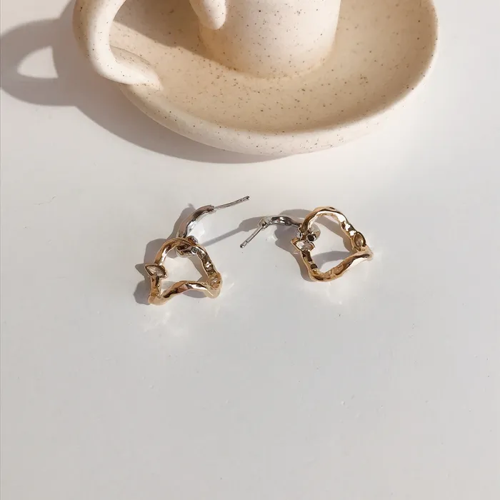 Refined by AnnaKaci Earrings Irregular Wrinkled Golden Loop Earrings