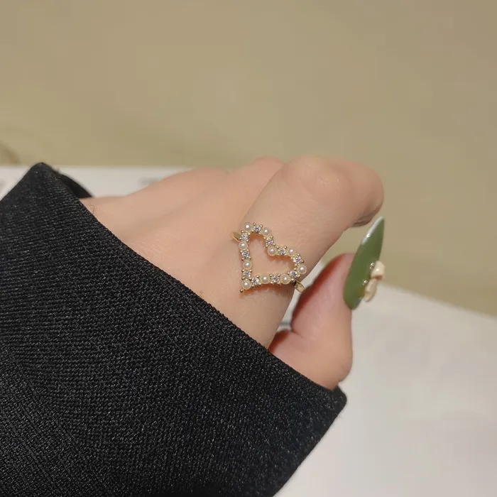 Refined by AnnaKaci Heart Shaped Gold Ring with Pearls Rings