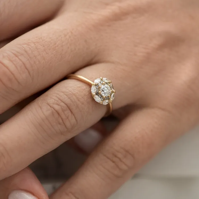 Rings ARTEMER Mandala Engagement Ring with White and Grey Diamonds